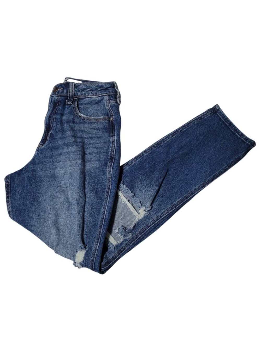 Hollister High Rise Curvy Mom Jeans Womens Size 1 Ripped Medium Wash Denim Pants